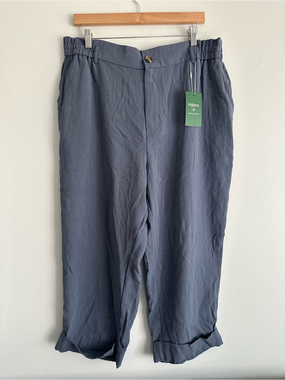 NWT HALARA Rayon Cropped Pants — Slate Blue Size XL